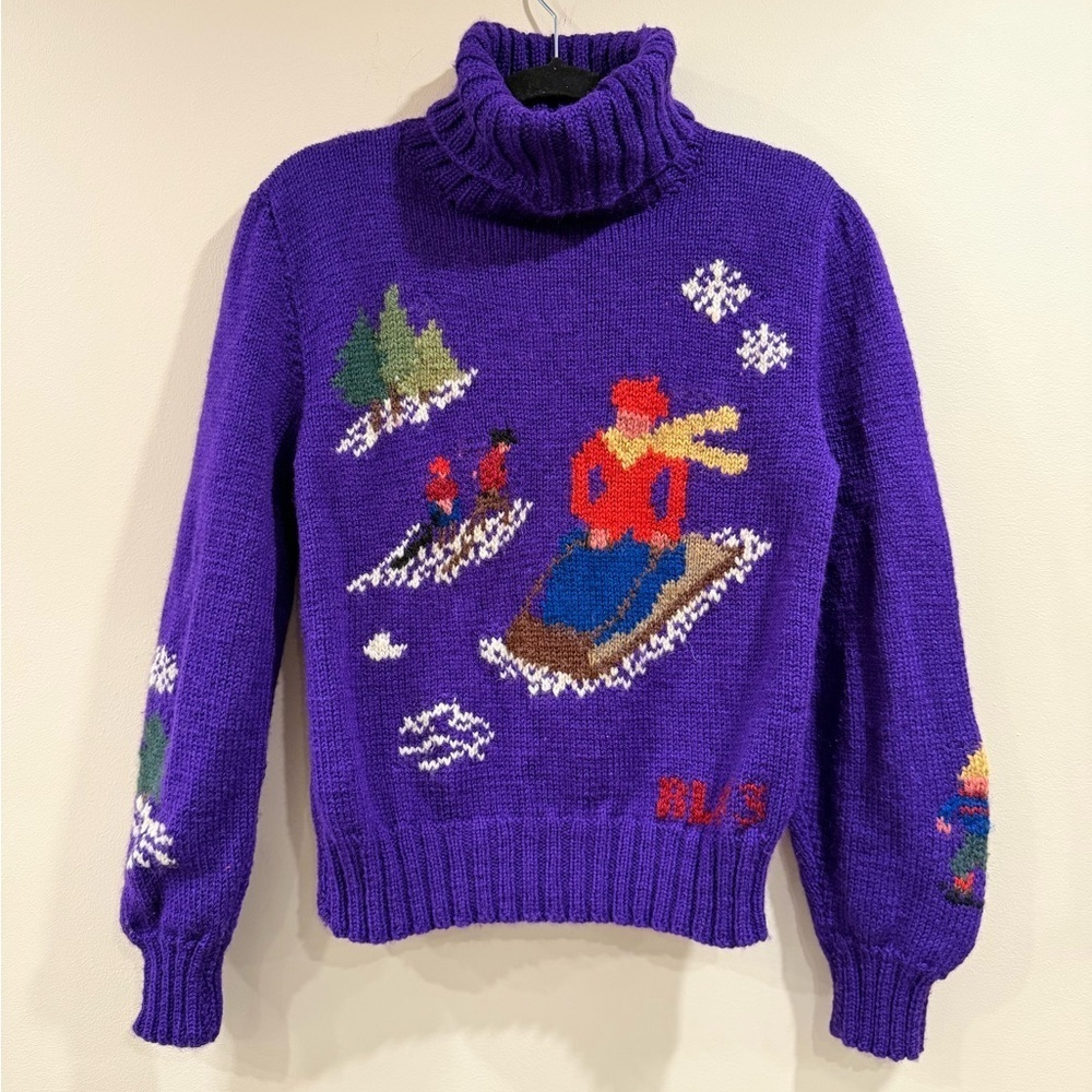 🔥Ralph Lauren Iconic Vintage Purple Turtleneck Sweater with Winter Scene🔥